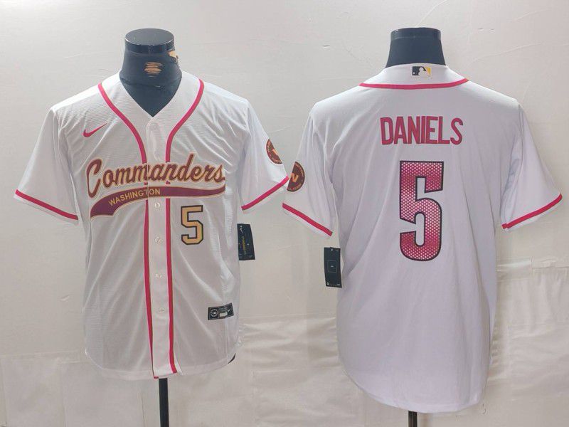 Men Washington Commanders 5 Daniels White Joint Name 2024 Nike Limited NFL Jersey style 2